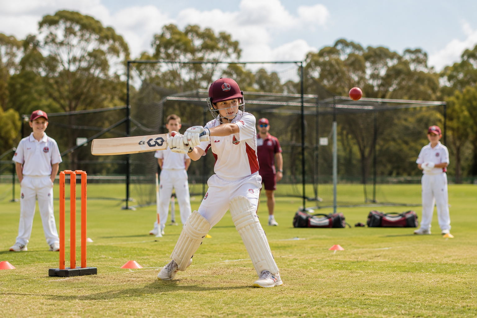 Junior Western Sydney Club player batting in practice nets